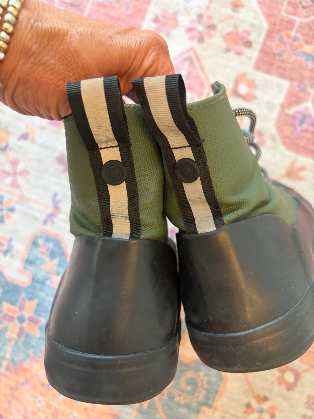 Hunter Olive Green and Black Lace-Up Canvas Boots - Picture 5 of 7